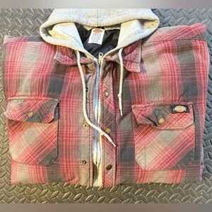 Dickies Red and Gray Plaid Insulated Jacket With Hood Size 2XLT